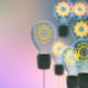 Innovation and new ideas lightbulb concept, gears inside